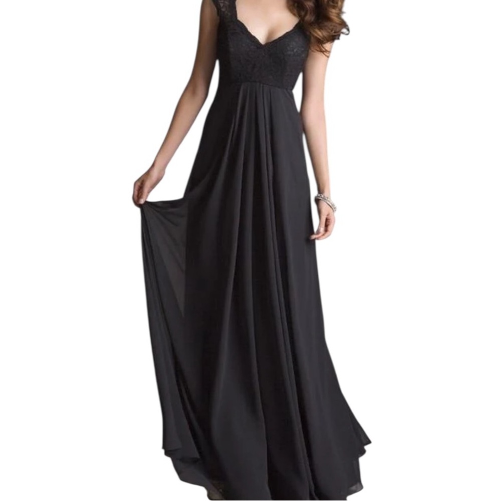 Mori Lee Black Lace Bodice Chiffon Skirt Evening Gown 10 Prom Dress